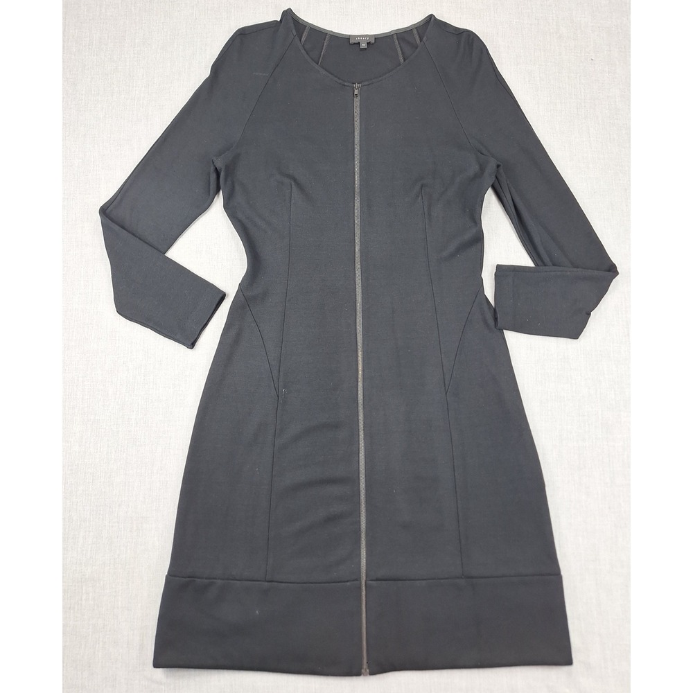 Theory Womens Black Full Zip Long Sleeve Sheath Dress Size 12 Viscose Blend